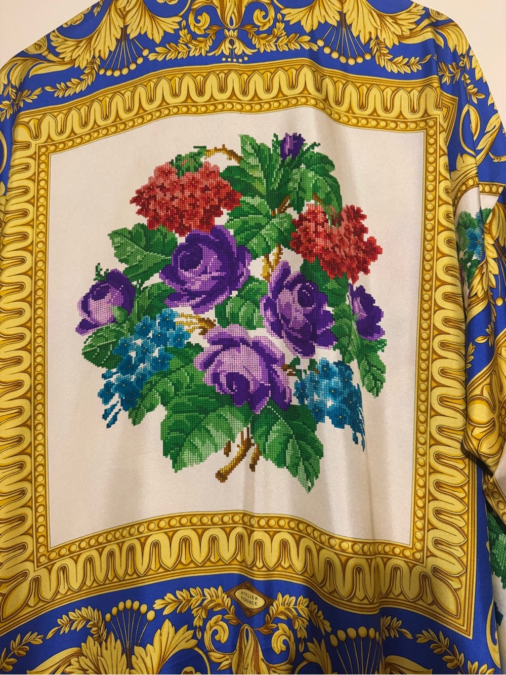 RARE Vintage Gianni Versace Atelier Silk Men's Shirt - Blue & Gold - Picture 5 of 9